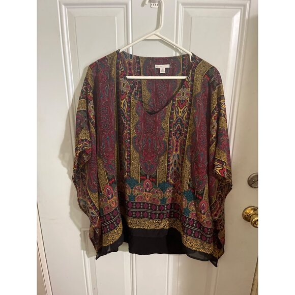 EST. 1946 burgundy black paisley batwing sleeved top size XL - Picture 1 of 6